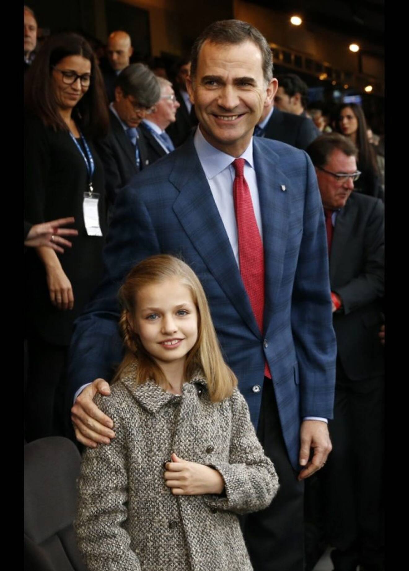 MADRID, SPAIN, 2016, APRIL 27 Princess Leonor, with King Felipe VI, came to the Stadium Vicente Calderon, with his young daughter, Princess Leonor to enjoy the clash between Atletico de Madrid and Bayern Munich All Over Press *** Local Caption *** 07892065