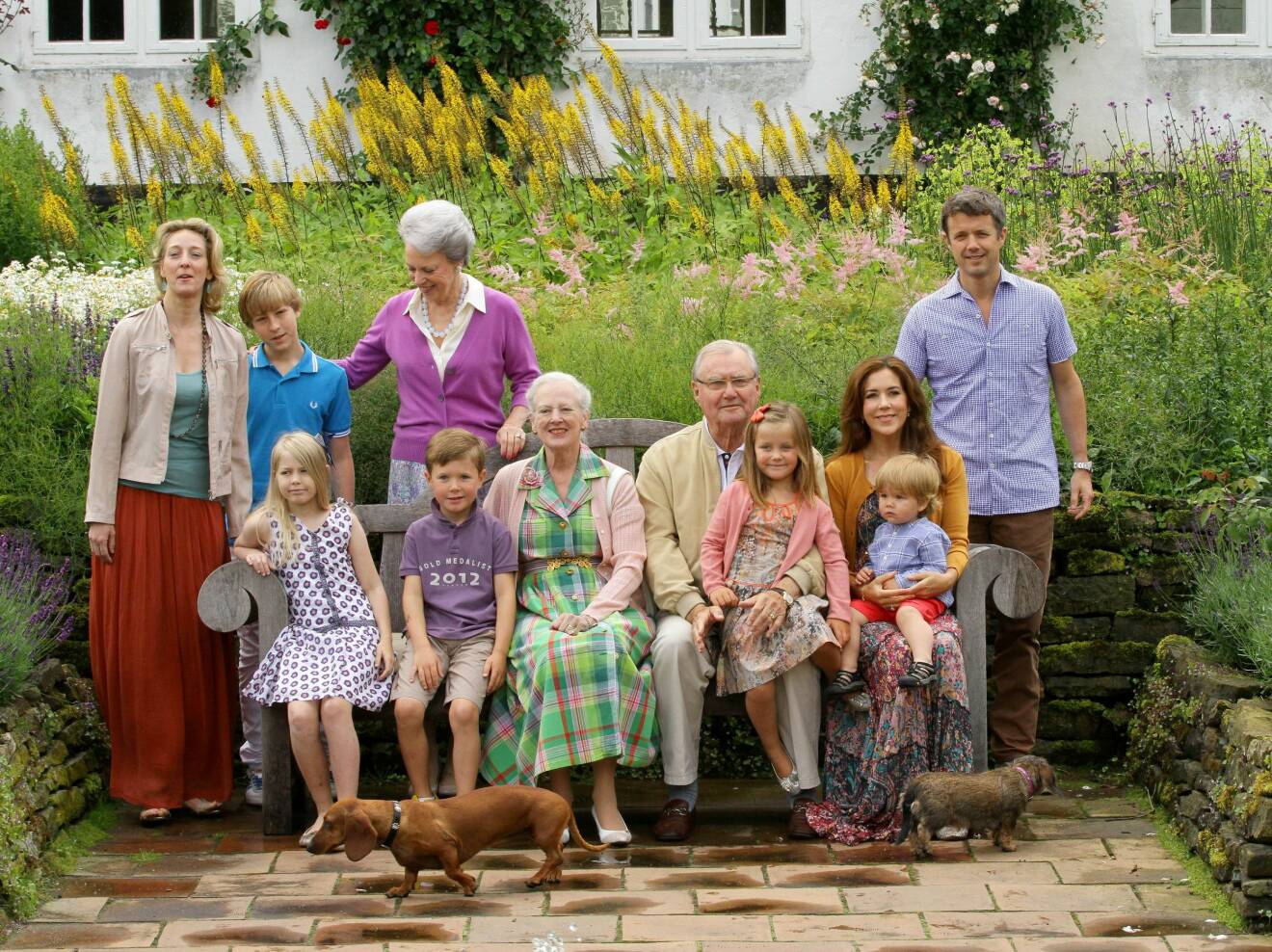 (Front, L-R) Countess Ingrid, Prince Christian, Queen Margrethe, Prince Henrik, Princess Isabella, Crownprincess Mary, Prince Vincent and Crown Prince Frederik, (Back, L-R) Princess Alexandra, Count Friedrich Richard and Princess Benedikte pose for the media at the annual photo session at Grasten Palace in Grasten, Denmark, 20 July 2012. Due to sickness Princess Jospehine could not attend the photo session. Photo: Albert Nieboer / RPE NETHERLANDS OUT (c) DPA / IBL Bildbyrå