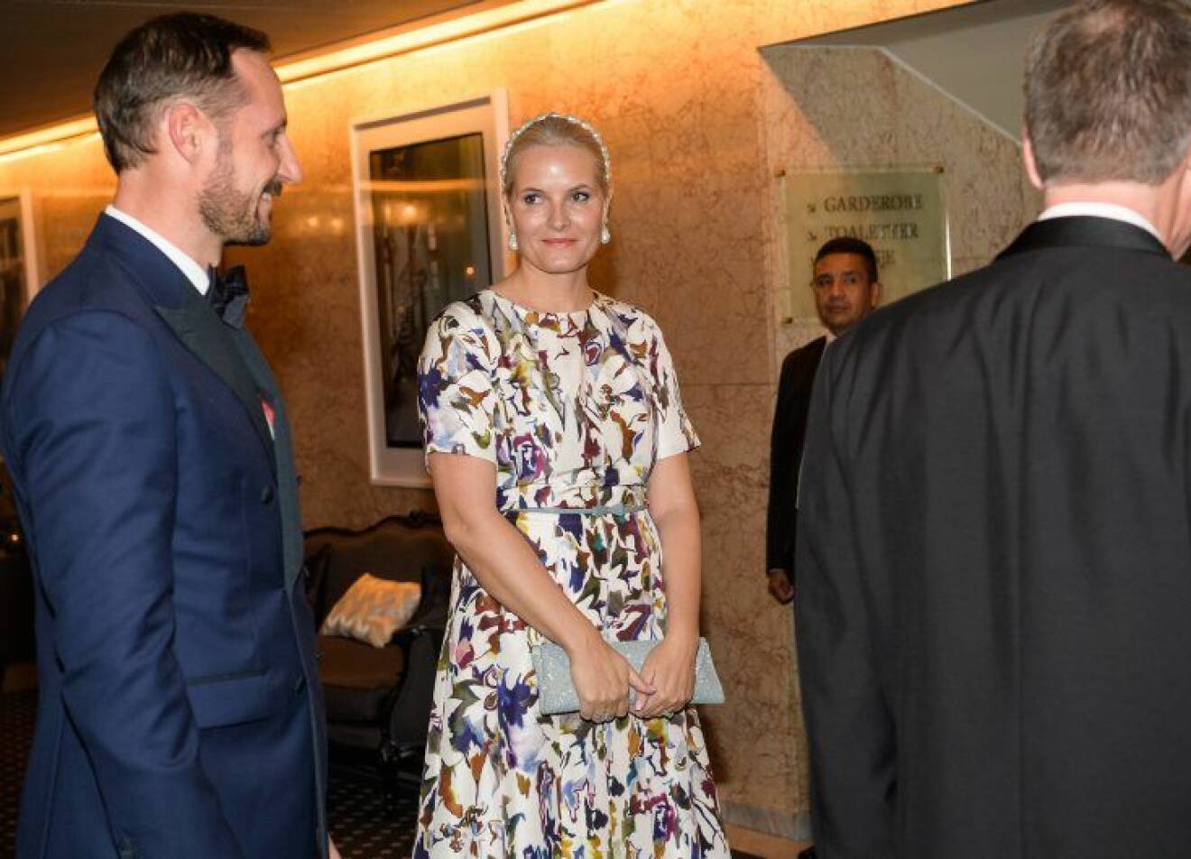 Oslo 2016-12-10 OFFICIAL BANQUET in honour of the Nobel Peace Prize Laureate, President Juan Manuel Santos at Grand Hotel in Oslo. Pictured:  Crown Princess Mette-Marit and Crown Prince Haakon. COPYRIGHT STELLA PICTURES