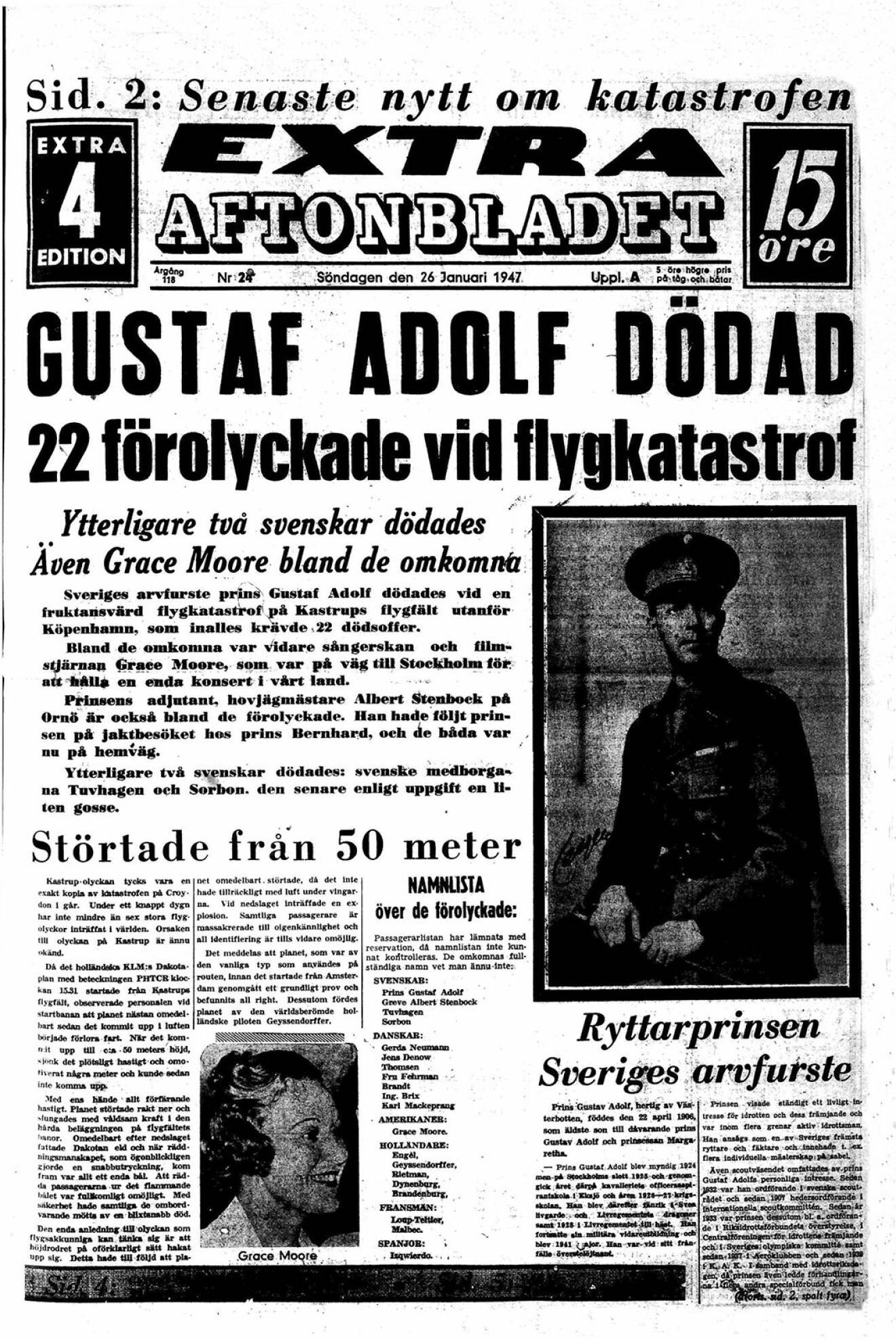 Aftonbladet - Gustaf Adolf dödad.