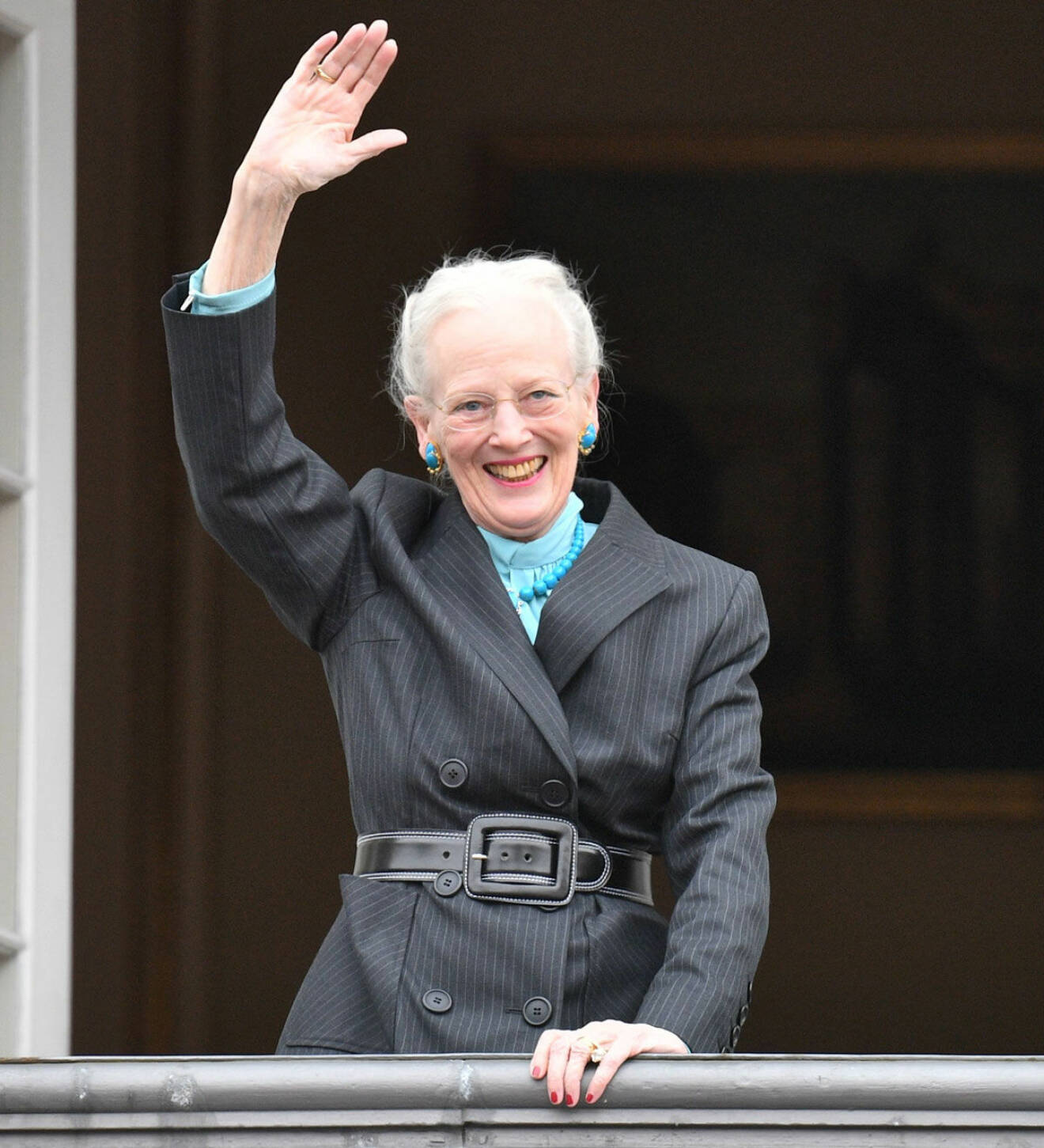 Drottning Margrethe var klädd i grått och turkost denna födelsedag.