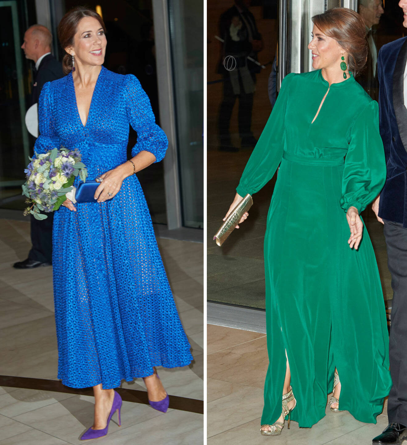 Kronprinsessan Mary i blå klänning och Marie i en grön.