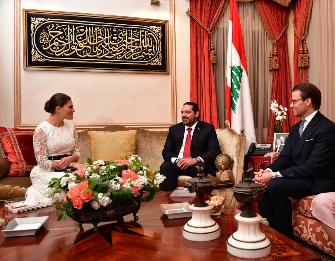 Victoria och Daniel med Libanons premiärminister Saad Hariri. 