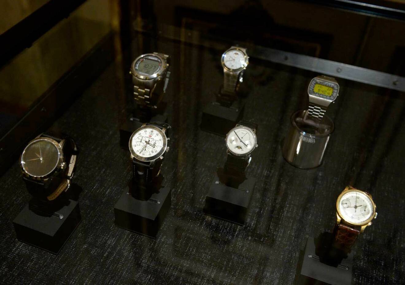 Några av kungens klockor som visades 2016 vid utställningen 'I tiden - Kungliga klockor under 400 år' på Stockholms slott.