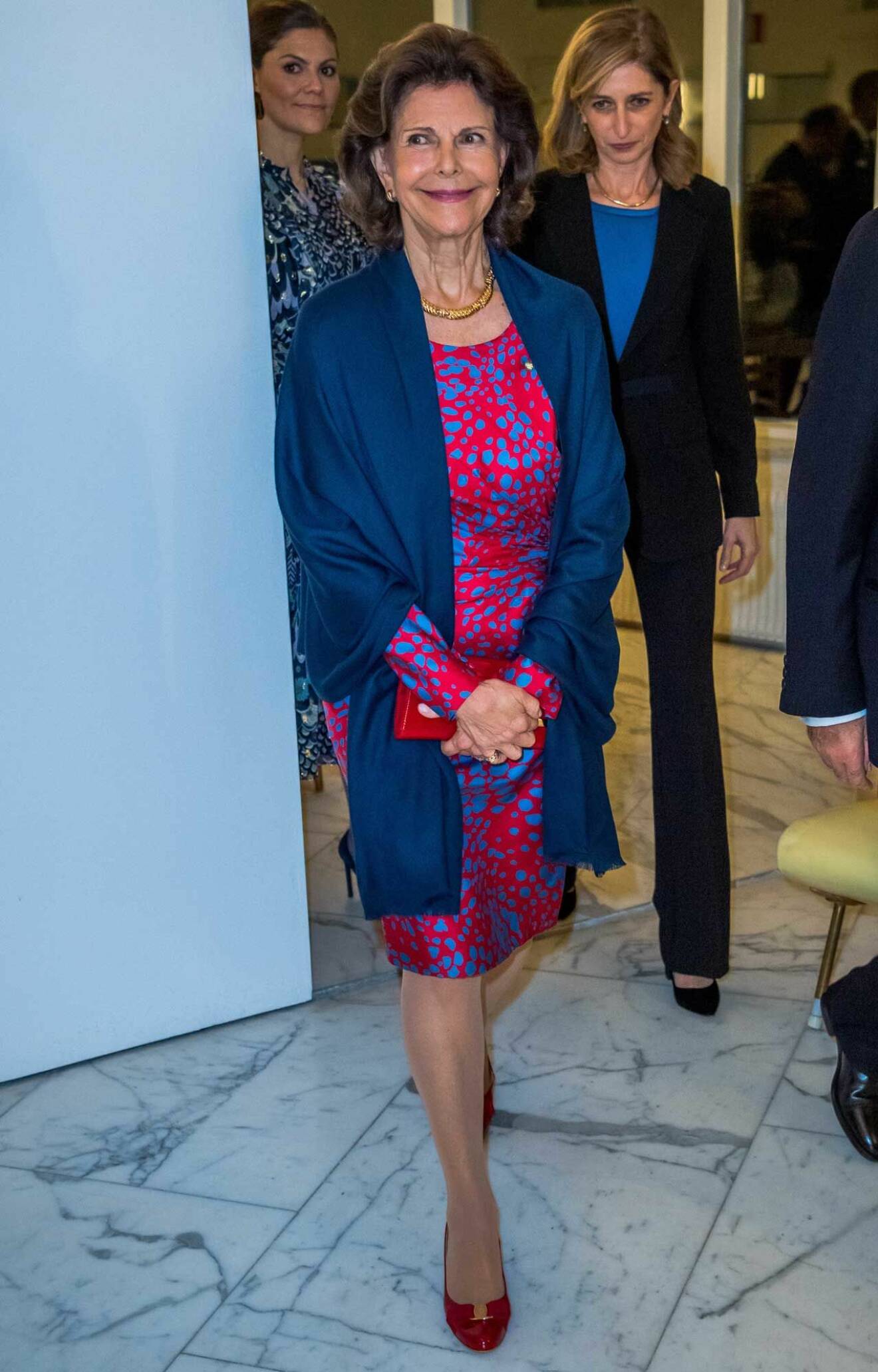 Drottning Silvia vid president Sergio Mattarellas svarsmottagning på Italienska kulturinstitutet.