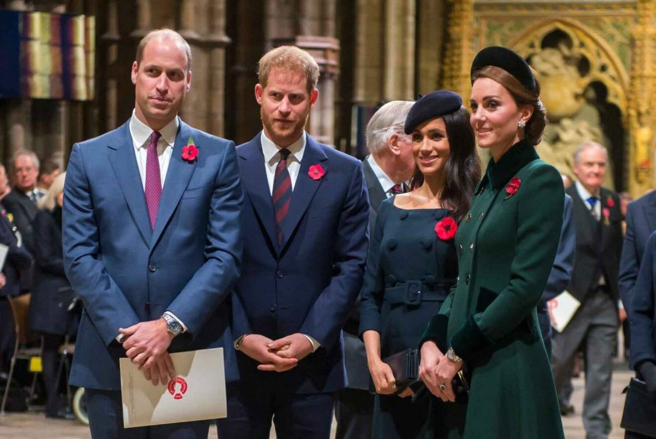 Meghan kommer att fira jul med sin nya familj, den engelska kungafamiljen. Här med Harry, svågern prins William och svägerskan Kate.