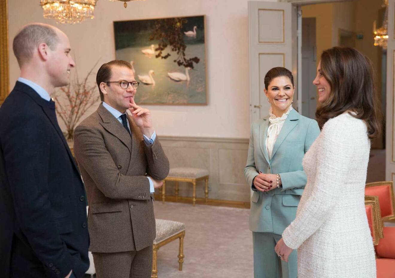 Prins William och hertiginnan Kate hemma hos kronprinsessan Victoria och prins Daniel på Haga slott i samband med det brittiska Sverigebesöket 2018. 