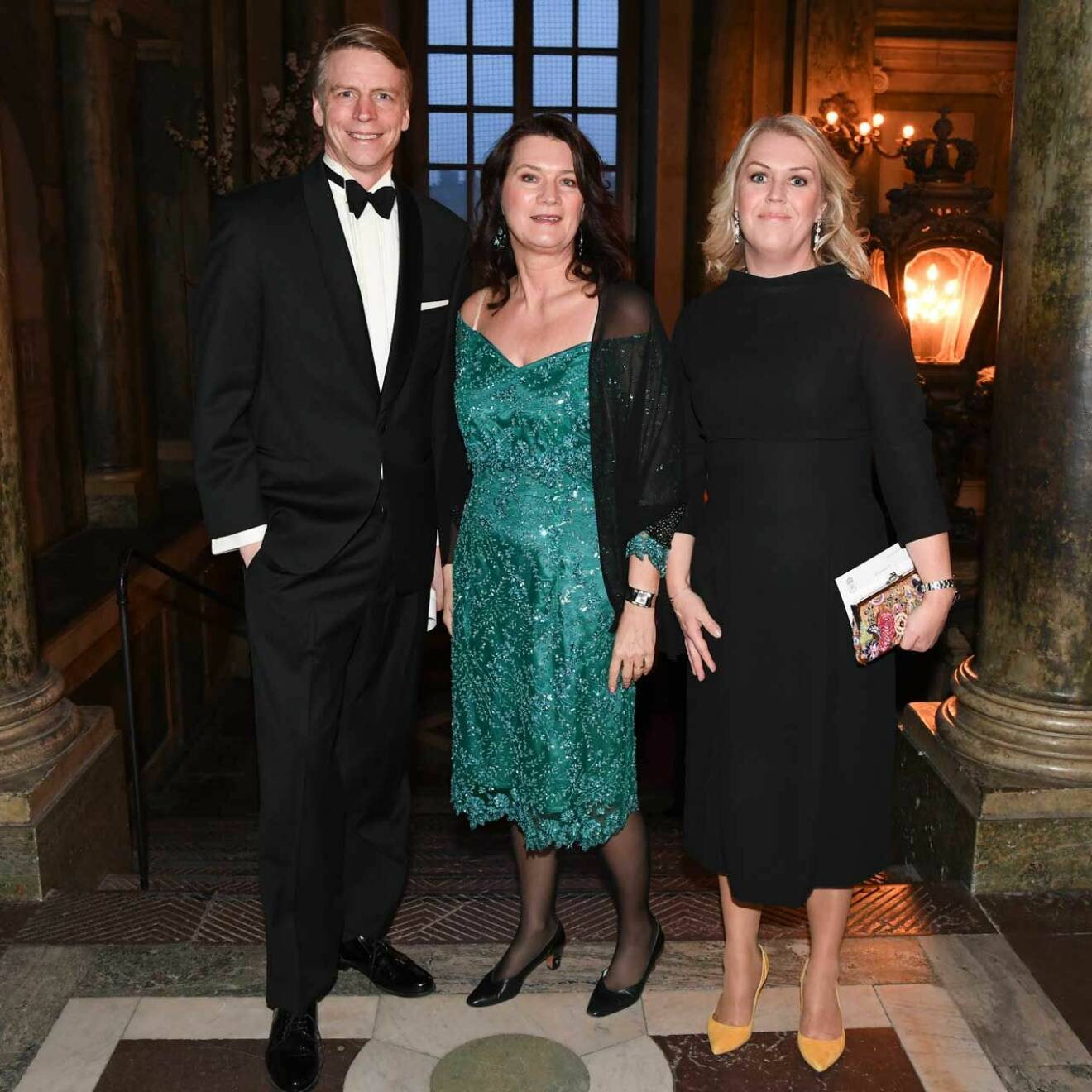 Kungens ena bordsdam Lena Hallengren med sina ministerkollegor Per Bolund och Ann Linde. Riksdagssupén 2019.
