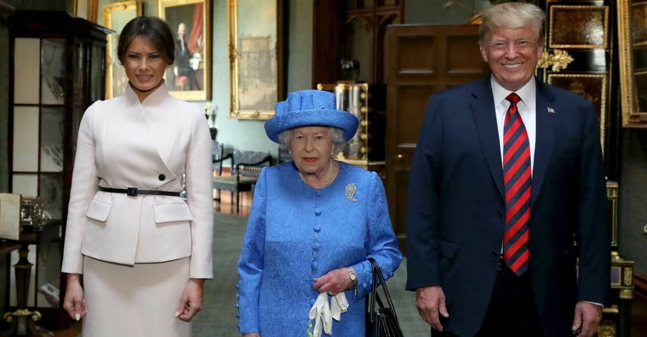 Donald och Melania Trump med drottning Elizabeth