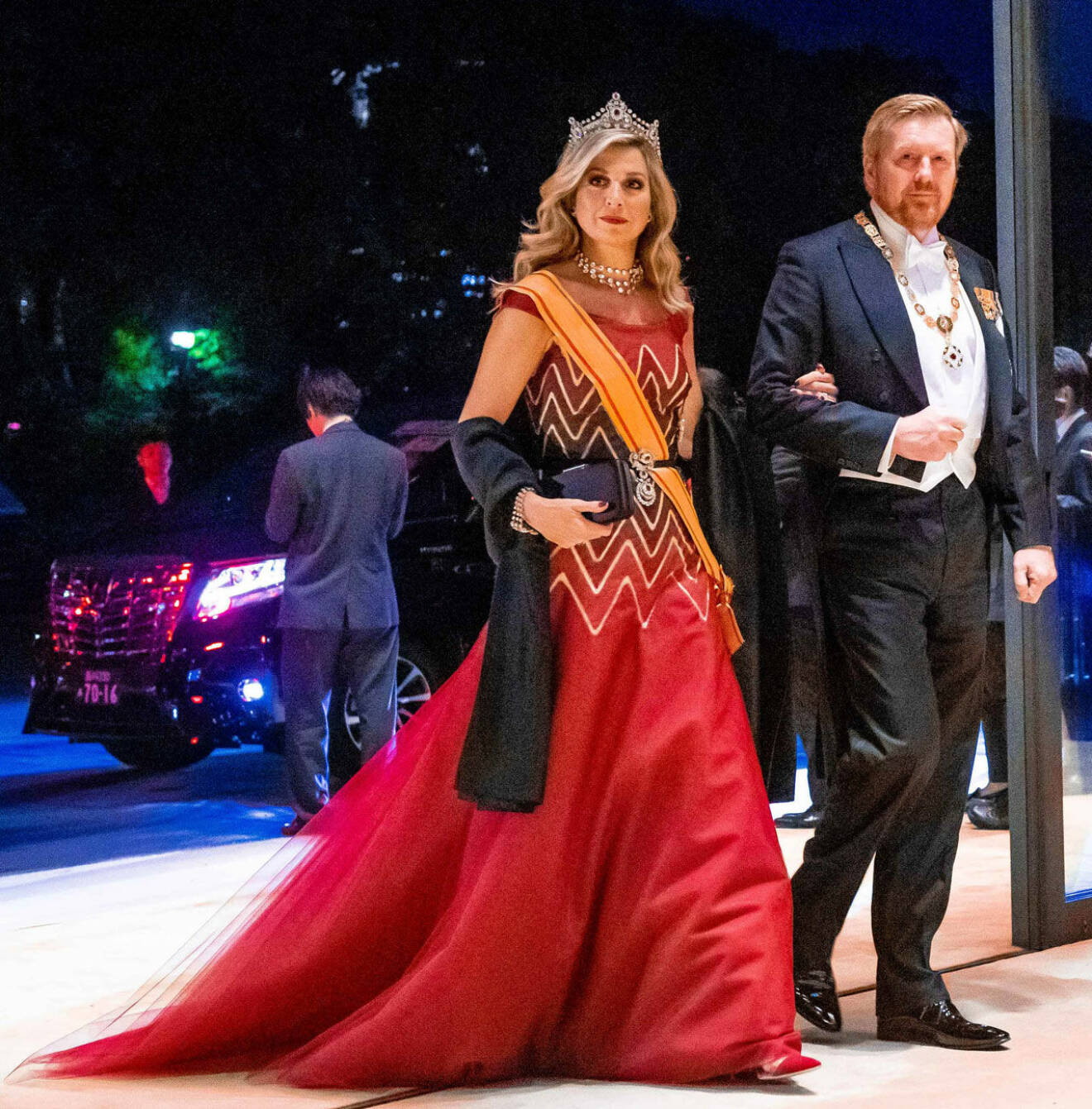 Kung Willem-Alexander och drottning Máxima på galabanketten i Tokyo.