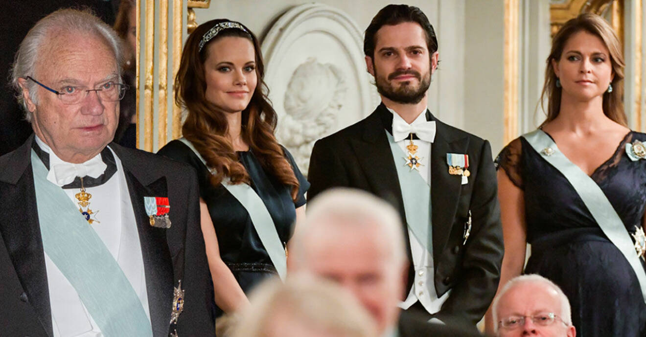 Kungen, prinsessan Sofia, prins Carl Philip och prinsessan Madeleine på Svenska Akademiens högtidssammankomst.
