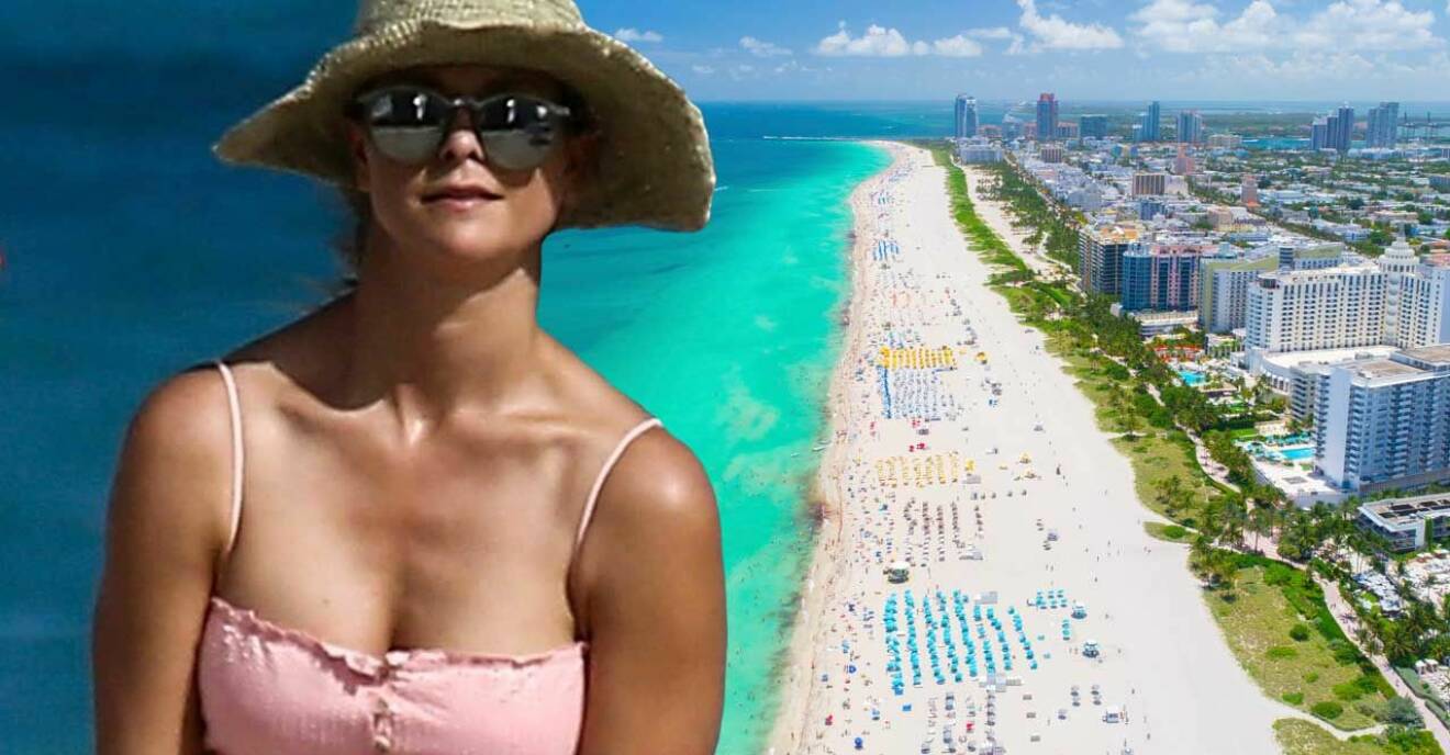 Prinsessan Madeleine framför stranden i Miami.