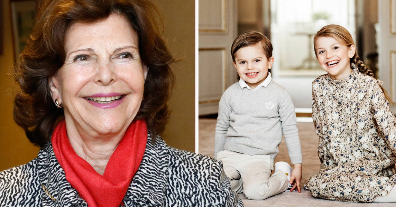 Drottning Silvia och barnbarnen prinsessan Estelle och prins Oscar.