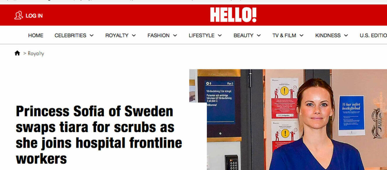 Brittiska Hello lyfter prinsessan Sofias nya jobb i vården.