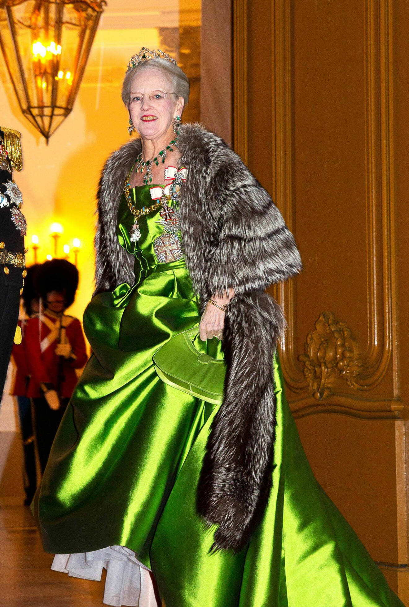 Den här gröna klänningen bar drottning Margrethe på sin 70-årsdag..