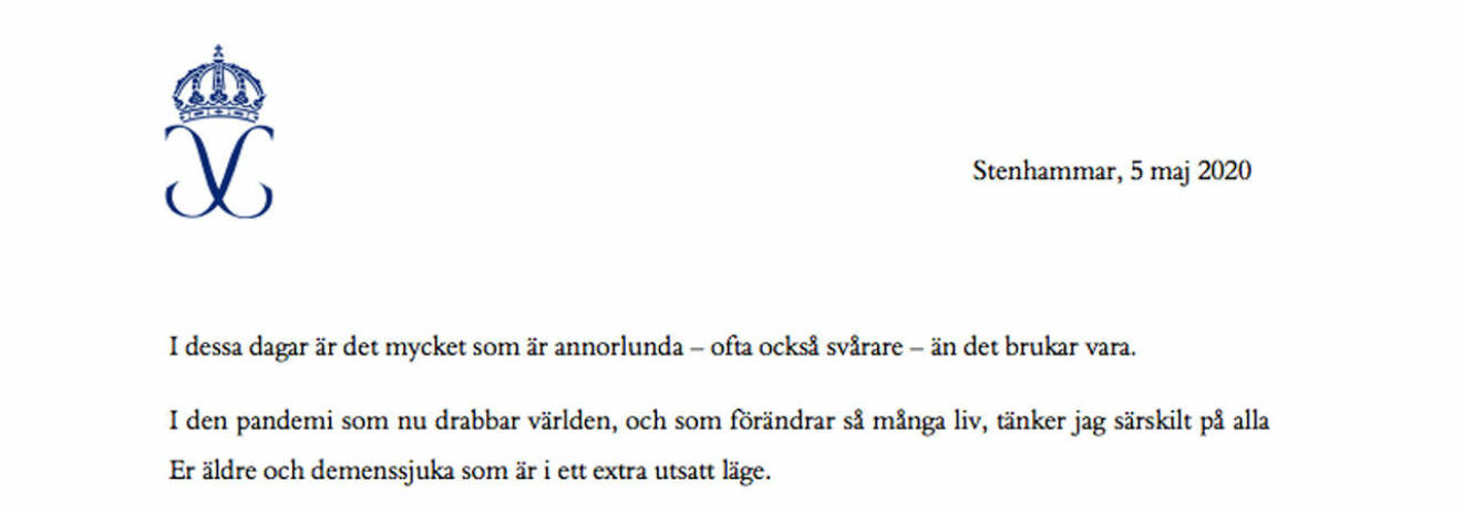 Drottning Silvias öppna brev till alla Sveriges äldre, till deras anhöriga och till dem som jobbar i äldrevården.