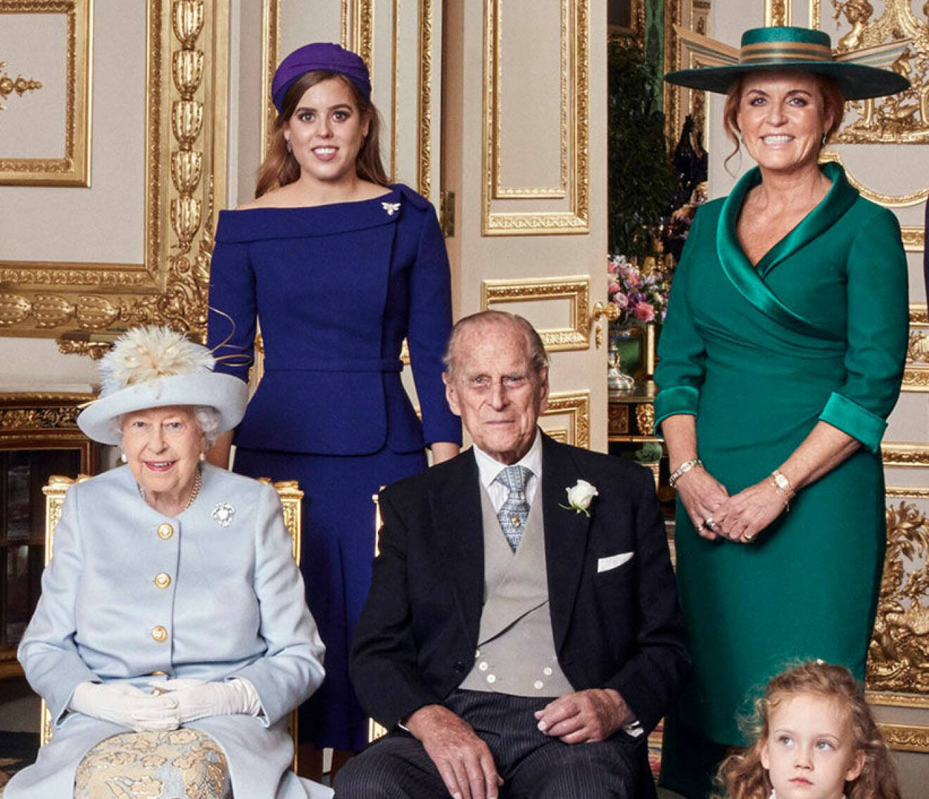 Fergie med drottning Elizabeth och prins Philip, och sin dotter prinsessan Beatrice