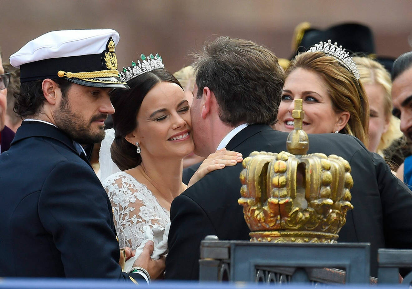 Prinsessan Madeleine och Chris O’Neill med brudparet Carl Philip och Sofia vid bröllopet 2015.