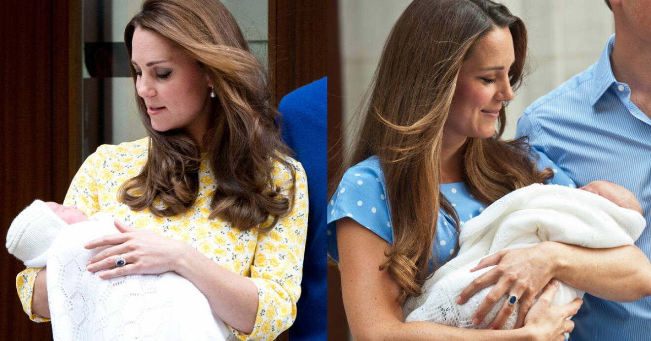 Så här såg det ut de tidigare gånger då Kate visade upp prins George och prinsessan Charlotte strax efter att de fötts. 