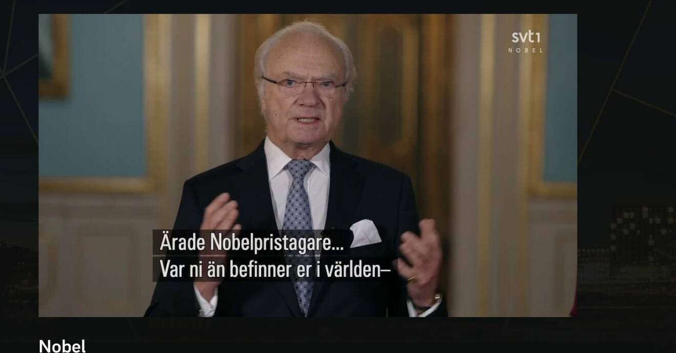 Kungen Kung Carl Gustaf Nobel 2020 Hälsning Stockholms slott