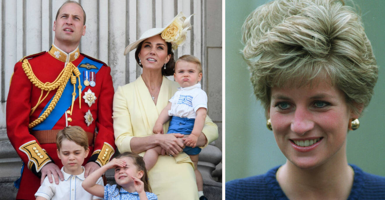 Prins William, Kate Middleton, prins George, prins Louis, prinsessan Charlotte och prinsessan Diana