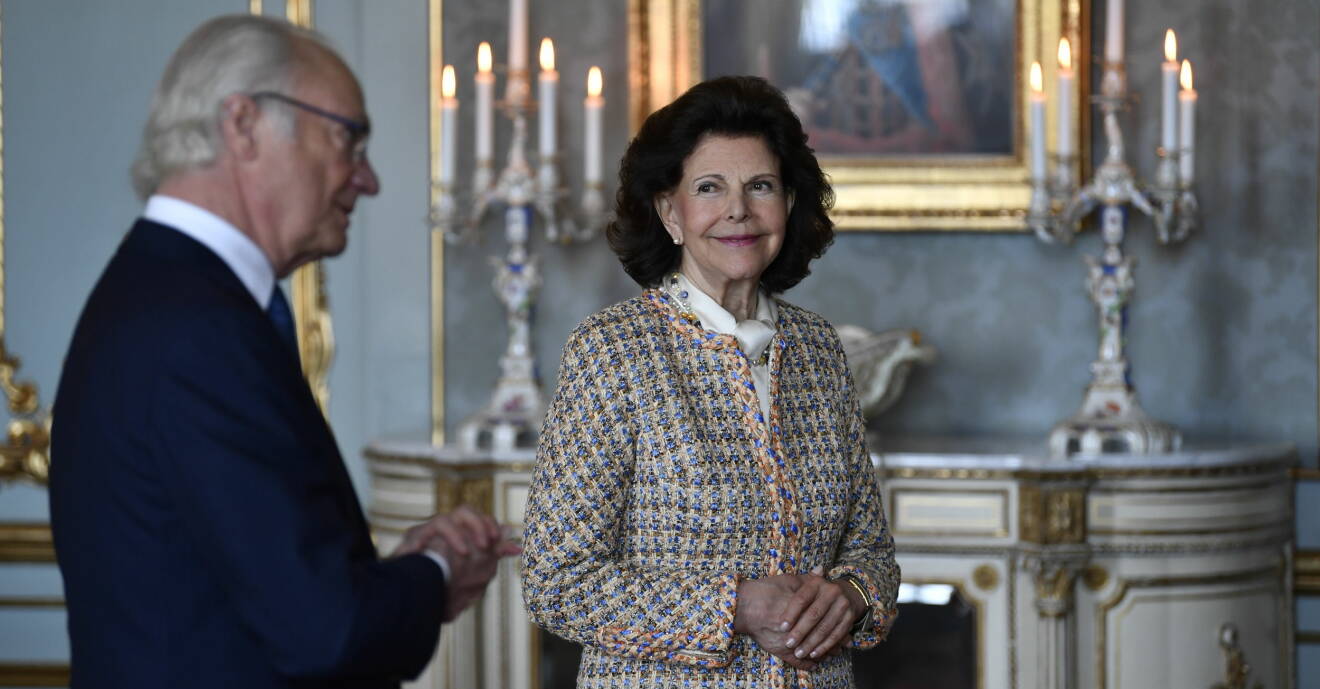 Kung Carl Gustaf och drottning Silvia på kungens födelsedagsmottagning