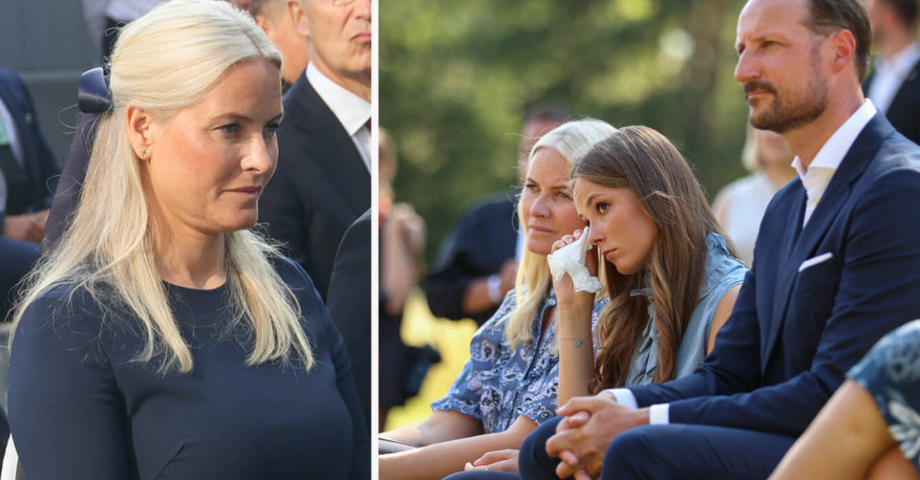 Kronprinsessan Mette-Marit, prinsessan Ingrid Alexandra och kronprins Haakon 22 juli 2021S