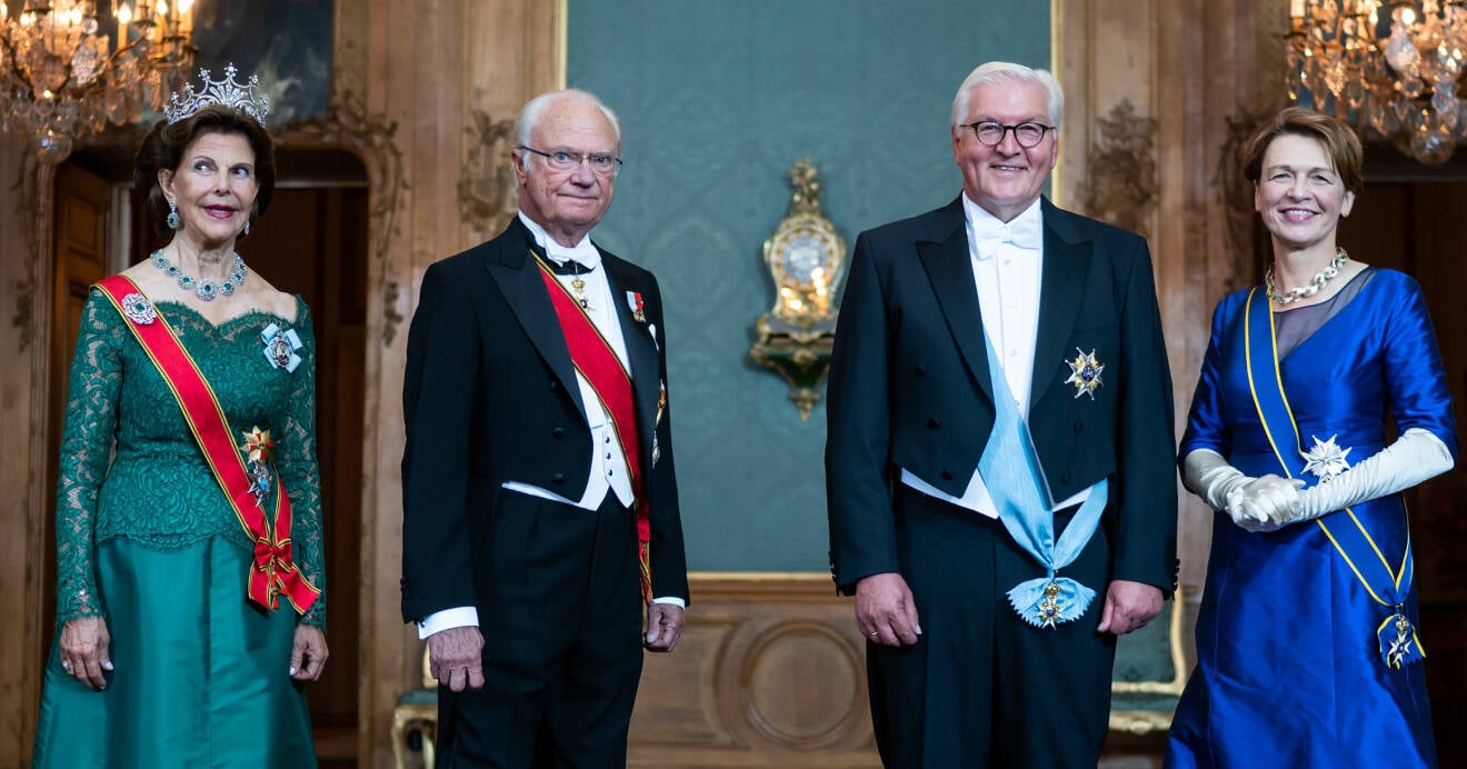 Drottning Silvia, kung Carl Gustaf, Tysklands förbundspresident Frank-Walter Steinmeier och hans fru Elke Büdenbender
