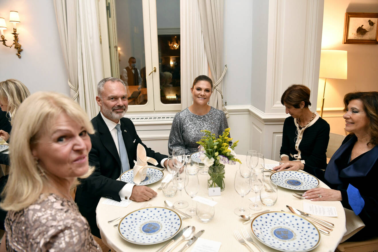 Kronprinsessan Victoria Ambassadör Jan Björklund Utrikeshandelsminister Anna Hallberg Middag svenska residenset Rom