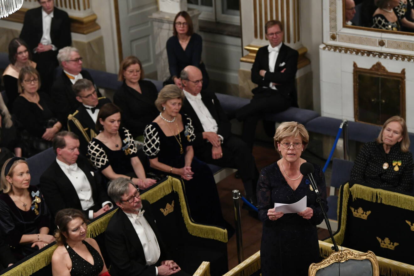 Ingrid Carlberg vid Svenska Akademiens högtidssammankomst 2021