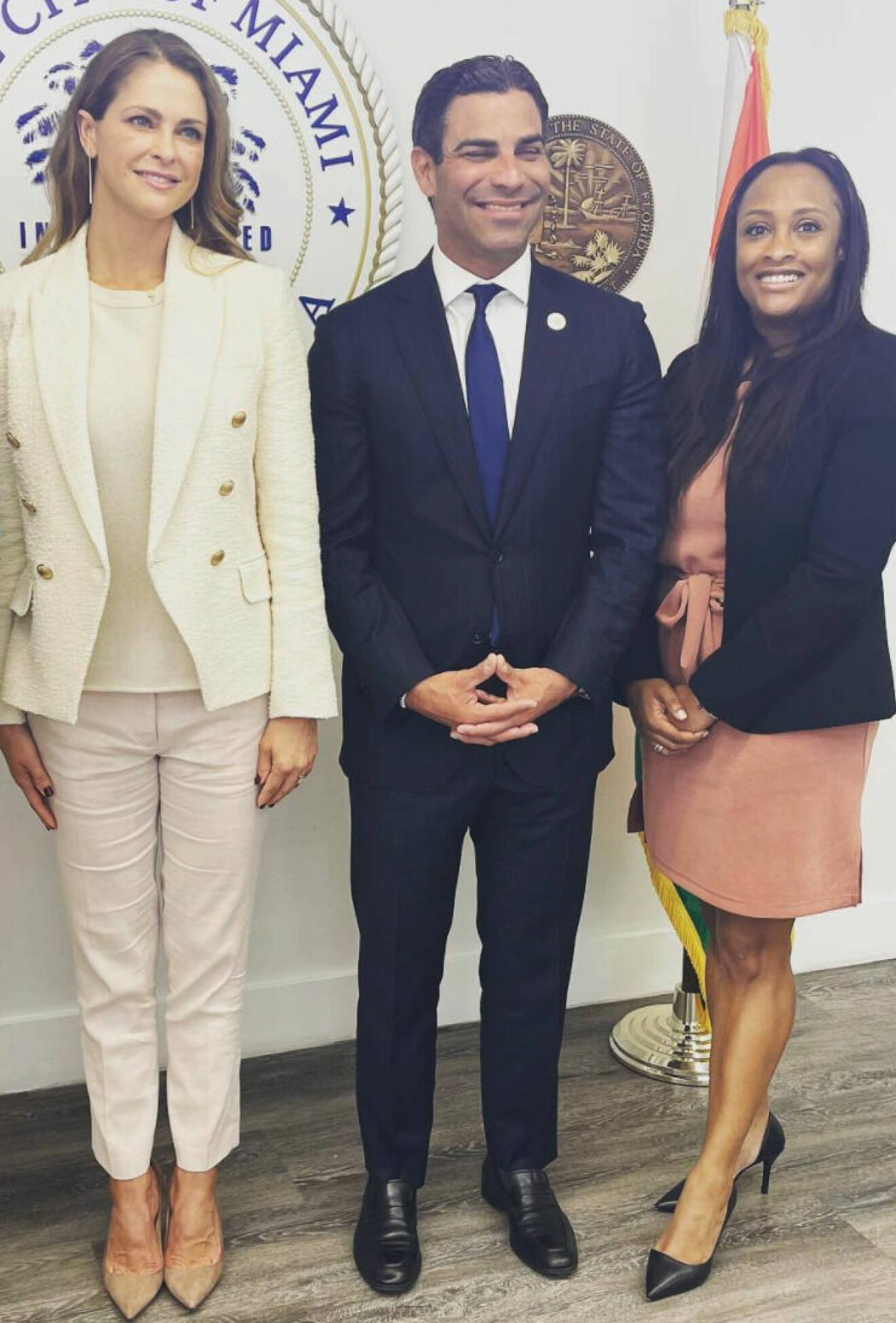 Prinsessan Madeleine med Miamis borgmästare Francis Suarez och Nicole Epps från Childhood USA