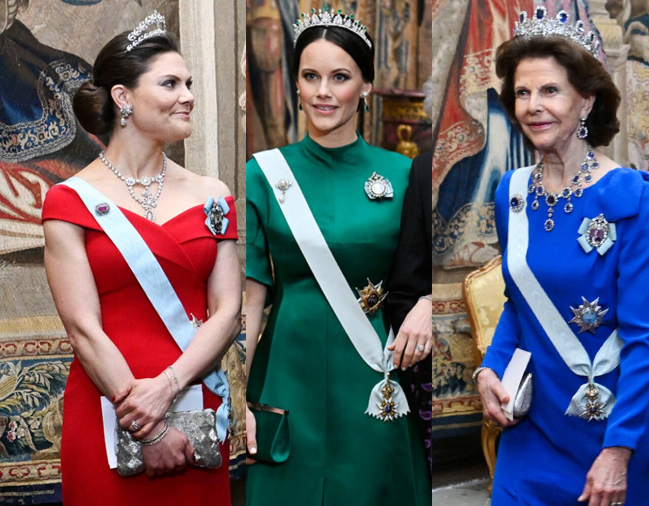 Kronprinsessan Victoria prinsessan Sofia och drottning Silvia klädda till galafest i tiara