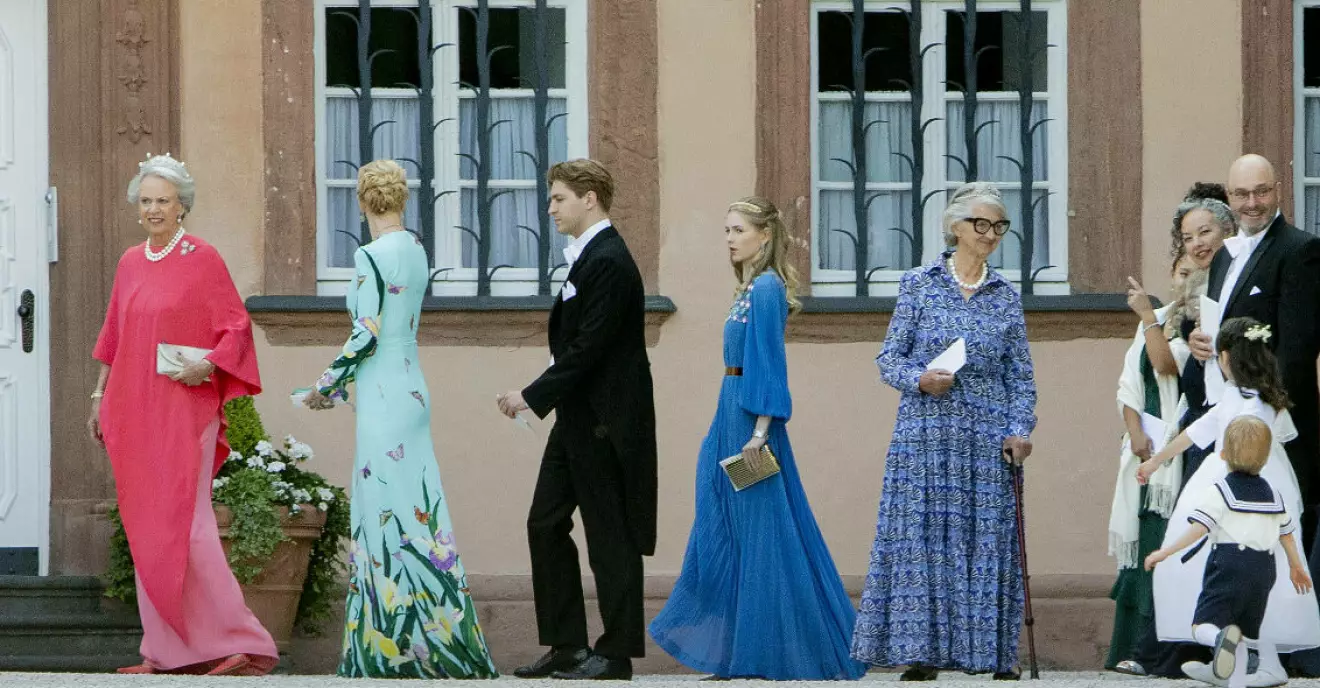 Prinsessan Benedikte under sin son prins Gustavs bröllop med svenska Carina
