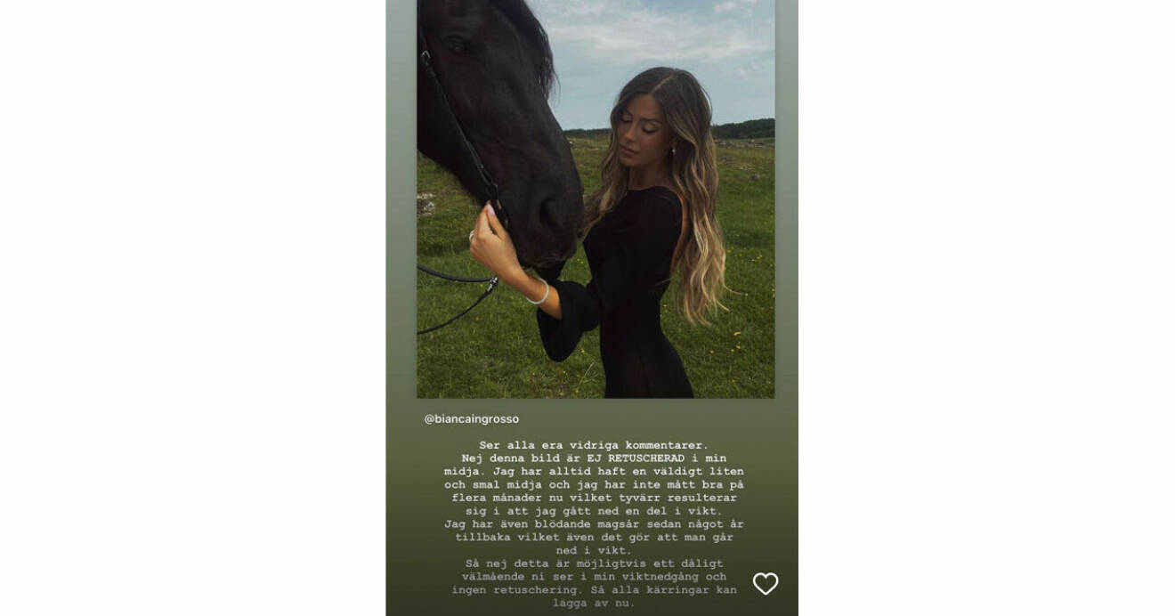 Bianca Ingrossos svar på Instagram.
