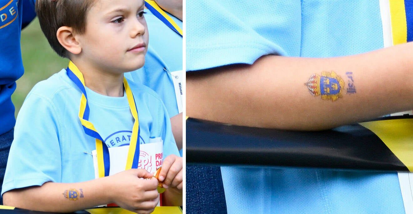 Prins Oscar rockar en cool temporär polis–tatuering