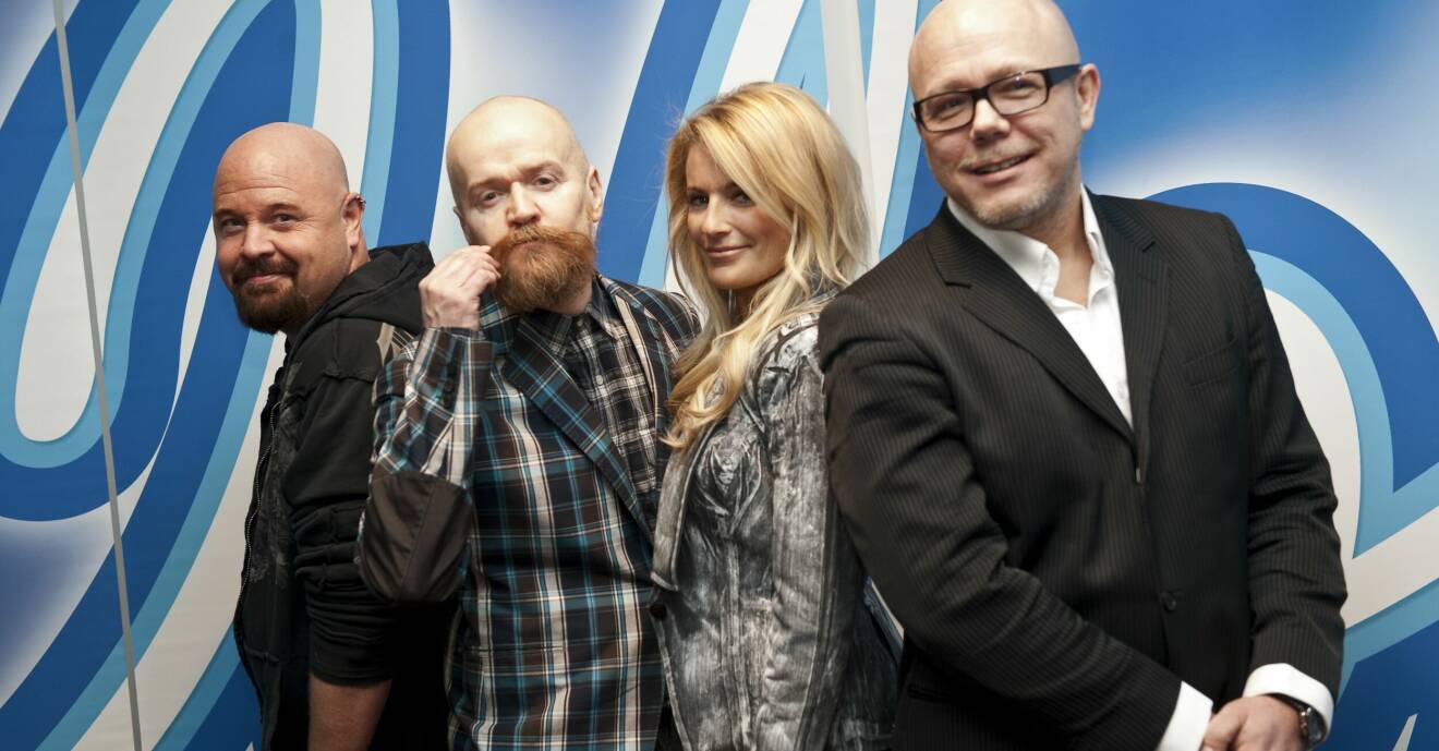 Anders Bagge med en ny konstellation av Idol-juryn: Här med Alexander Bard, Laila Bagge och Pelle Lidell