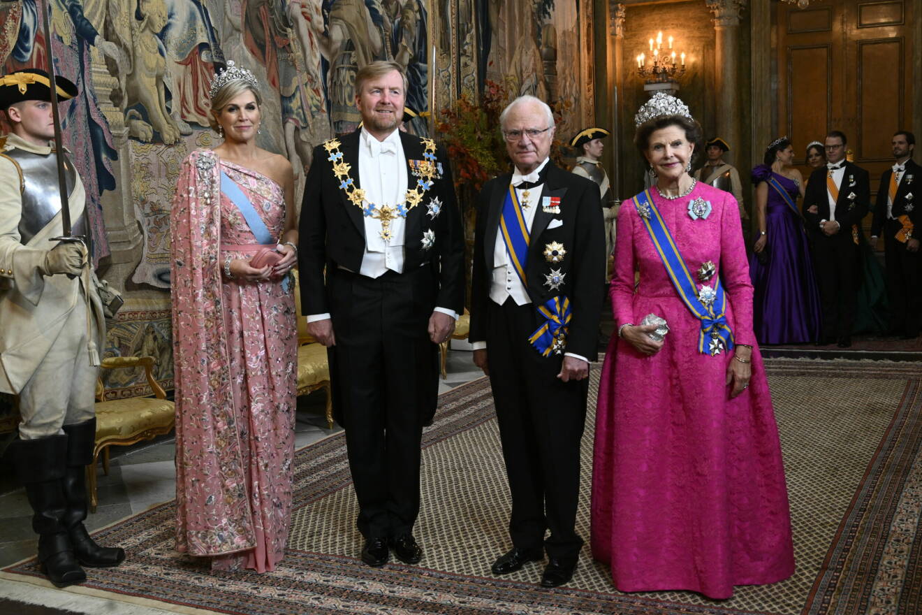 Galamiddag under statsbesök från Nederländerna: Drottning Máxima, kung Willem-Alexander med kungen och drottning Silvia