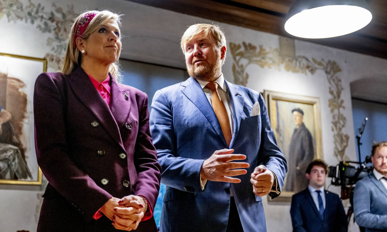 Kung Willem-Alexander och drottning Máxima har pressträff på Landvetter