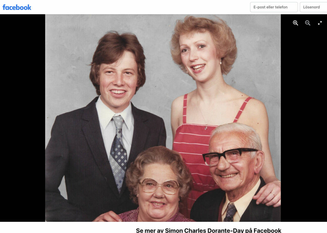 En familjebild med morfar Ernest och mormor Winifred som Simon Dorante-Day har lagt ut på Facebook