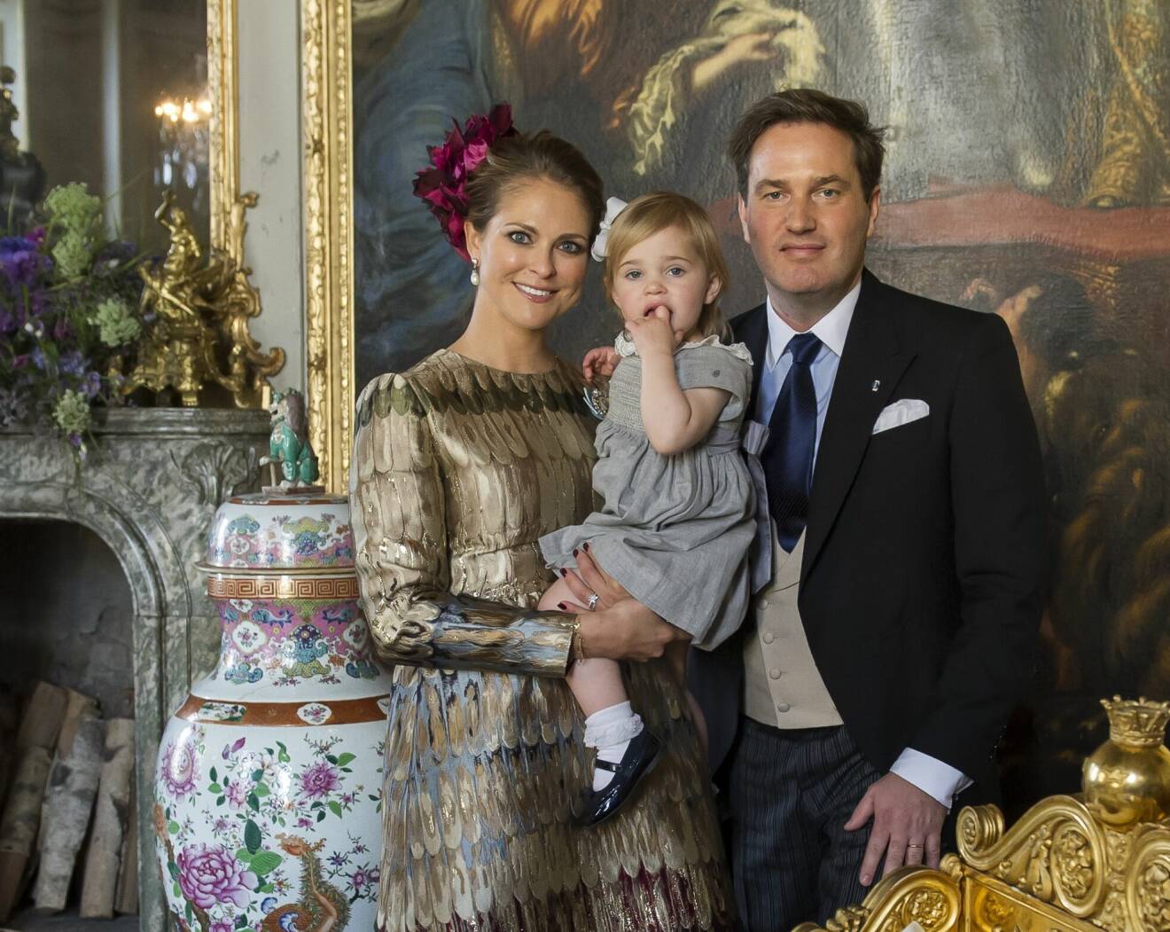 Prinsessan Madeleine och Chris O’Neill med dottern Leonore under prins Nicolas dop