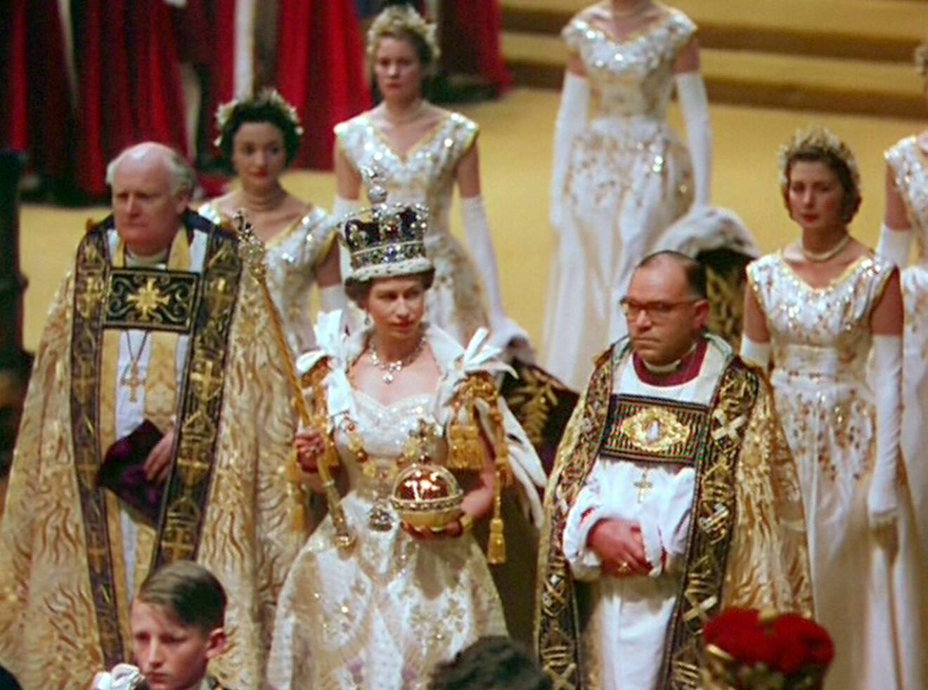 Drottning Elizabeth vid kröningen i Westminster Abbey 1953
