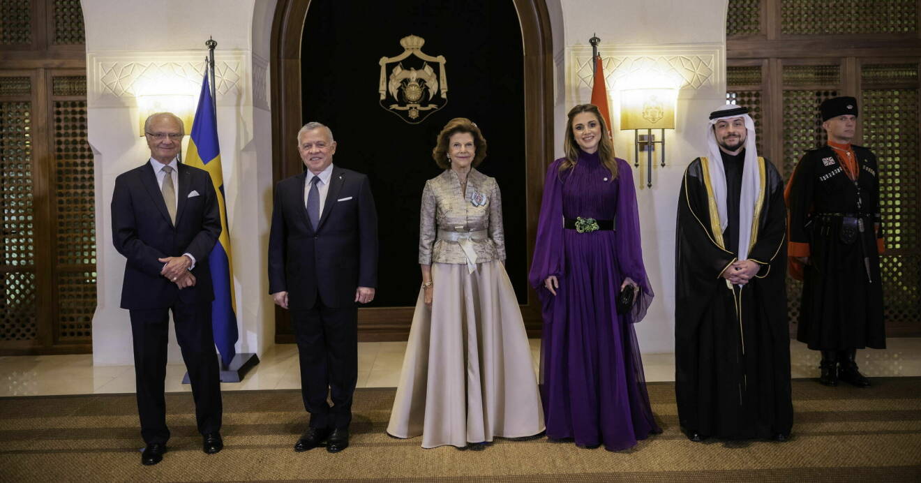 Kungen, drottningen, det jordanska kungaparet kung Abdullah, drottning Rania och kronprins Hussein