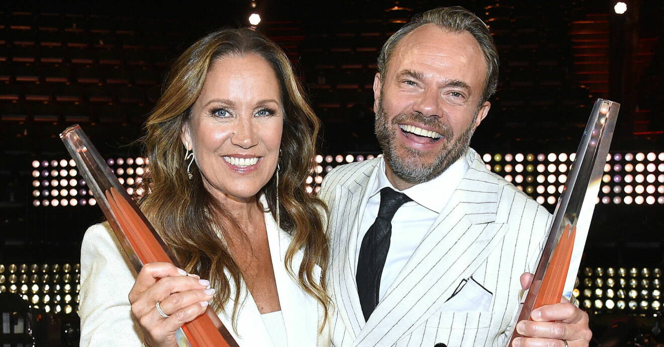 Renée Nyberg och David Hellenius prisades båda som årets programledare på Kristallen 2022.
