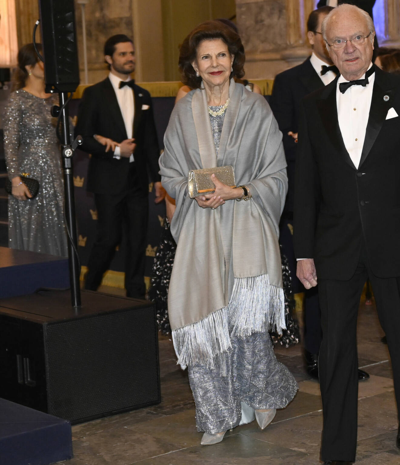 Drottning Silvia och kungen på Sverigemiddagen 2023