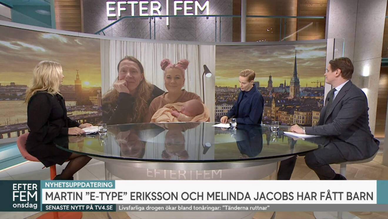Martin "E-Type" Erikson och Melinda Jacobs gästar Efter fem efter att de fått sin bebis