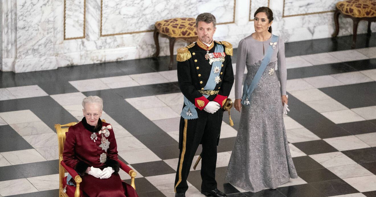Drottning Margrethe, kronprins Frederik och kronprinsessan Mary