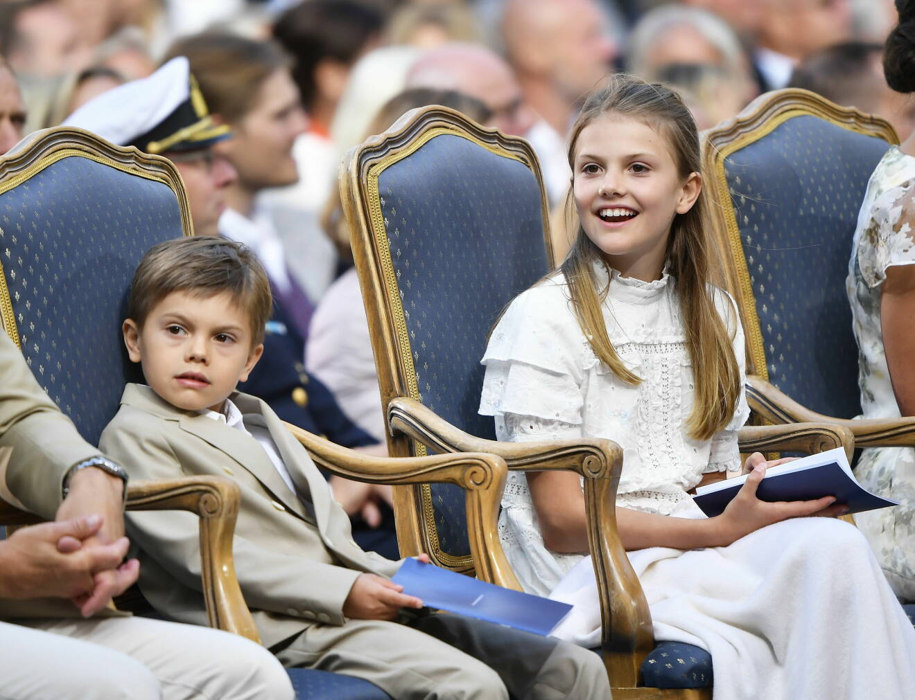 Prins Oscar, prinsessan Estelle vid firandet av kronprinsessan Victorias födelsedag på Borgholms slottsruin på Öland 2022