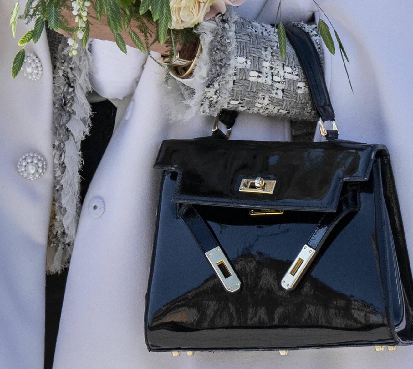 Drottning Silvias Kelly-bag i svart lack, från Hermès