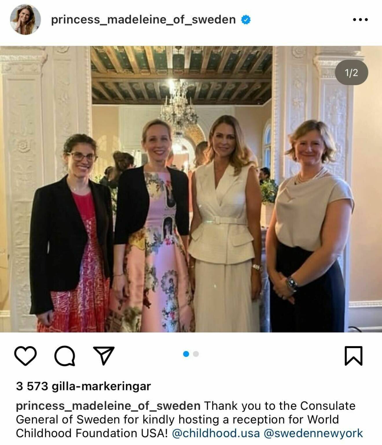 En skärmdump från prinsessan Madeleines Instagram, där hon poserar med tre kvinnor