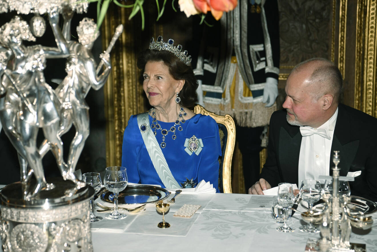 Drottning Silvia och Morgan Johansson på middag